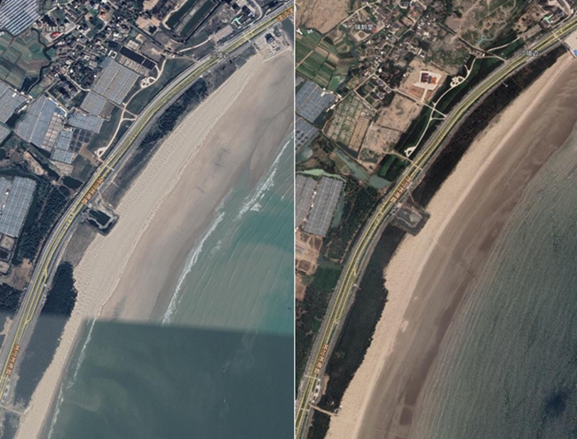 防護林種植前后。長樂區(qū)融媒體中心供圖