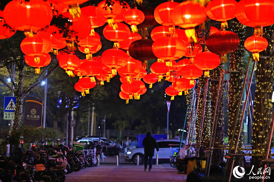 大紅燈籠扮靚會展CBD片區(qū)。人民網(wǎng)記者 陳博攝