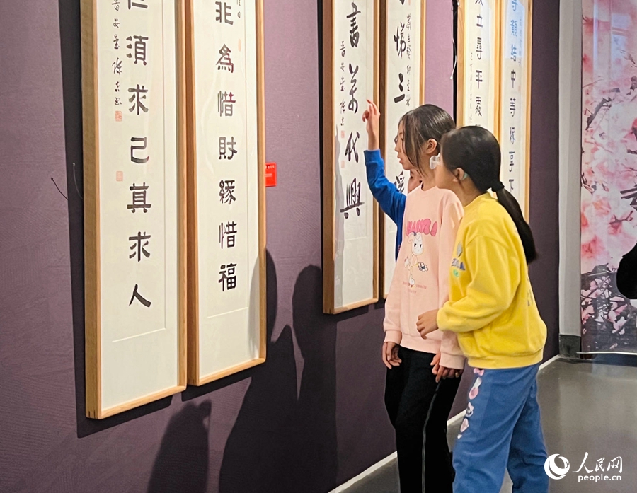 市民游客欣賞陳吉書法作品。人民網(wǎng) 陳歡歡攝