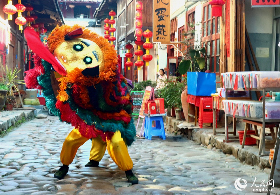 肥獅表演鬧新春。人民網(wǎng)記者 陳藍燕攝