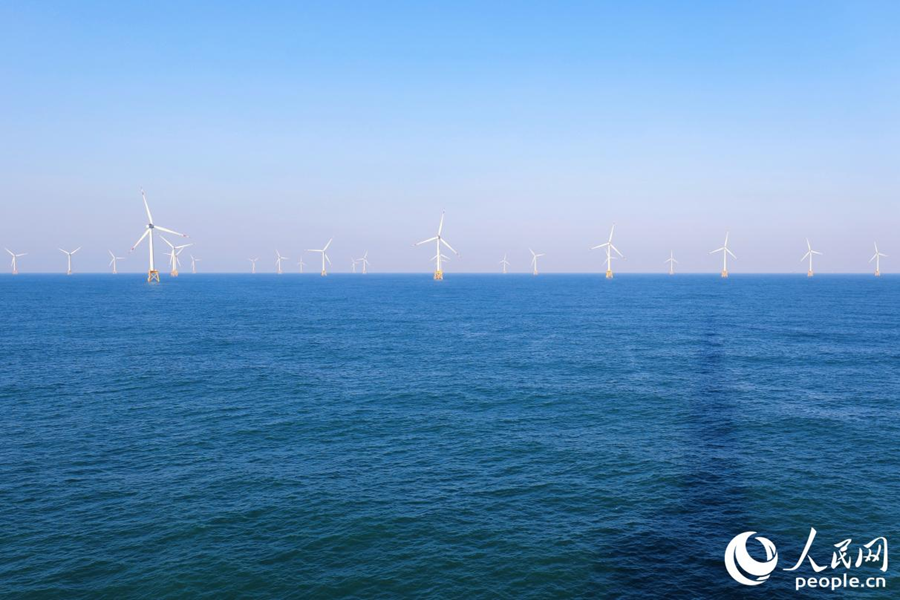 福建長樂以東海域的“海上大風(fēng)車”。人民網(wǎng) 李唯一攝