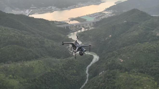 無人機在高空作業(yè)畫面。寧化縣應急管理局供圖