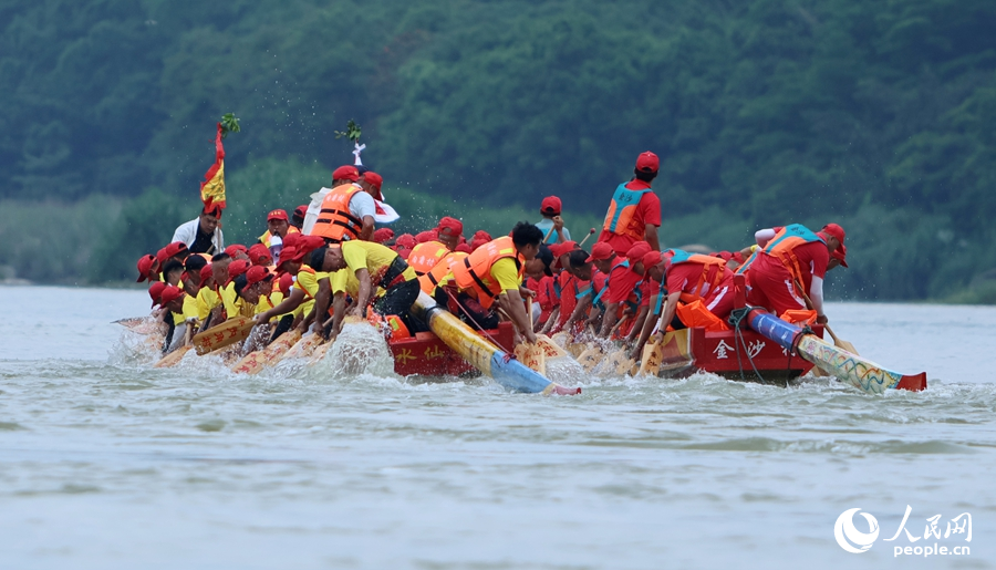 龍舟競逐，水花四濺。人民網(wǎng) 李昌乾攝