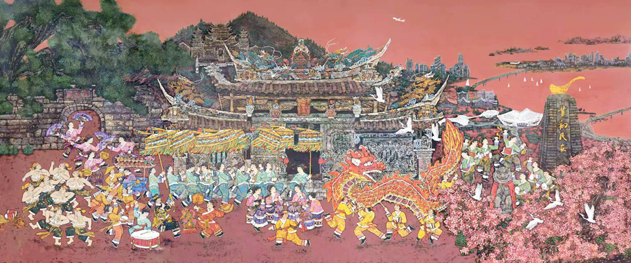 翔安農(nóng)民漆畫作品《古韻新輝同民安》。林林?jǐn)z