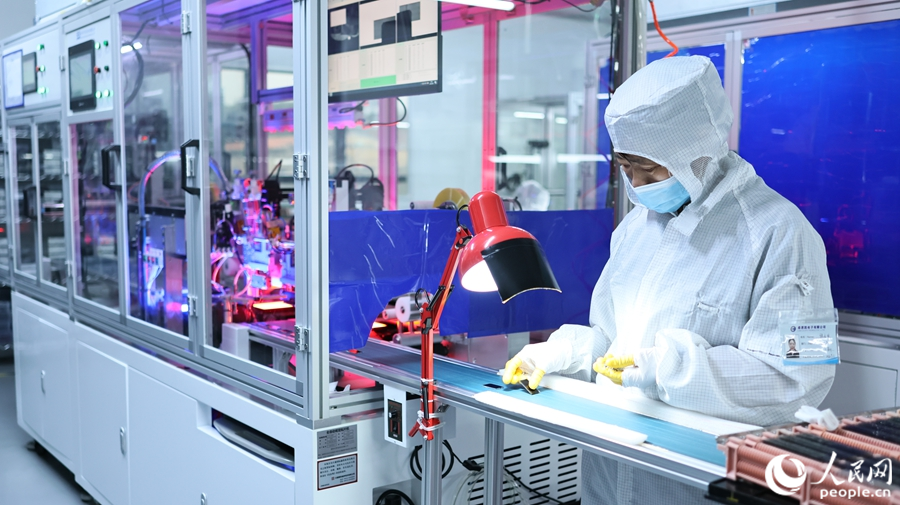 技術(shù)人員正在新顯企業(yè)生產(chǎn)車間忙碌著。人民網(wǎng) 李昌乾攝