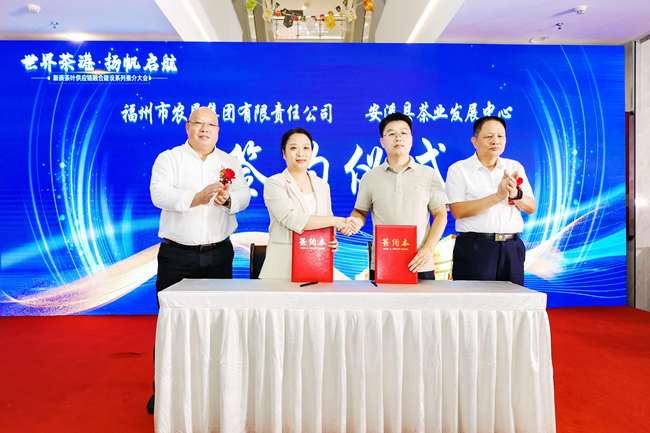 福州市農(nóng)墾集團有限責任公司與安溪縣茶業(yè)發(fā)展中心舉行戰(zhàn)略合作協(xié)議簽約。福州市農(nóng)墾集團供圖