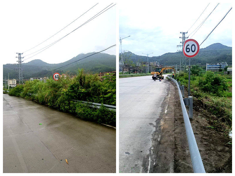 雪峰大道沿線雜草清理前后。南安市成功交通開發(fā)有限公司提供