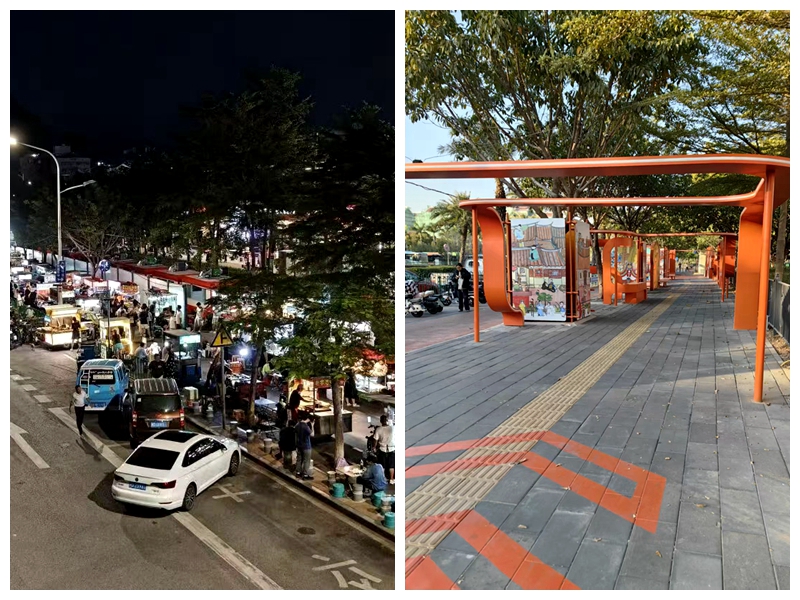 廈門市翔安區(qū)沙美路流動攤販整治前后對比。香山街道供圖